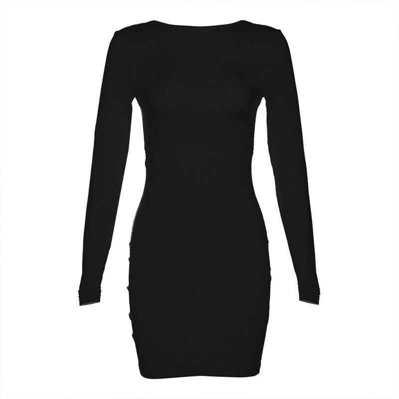 Women Sexy Long Sleeve Backless Solid Bodycon Dress 9