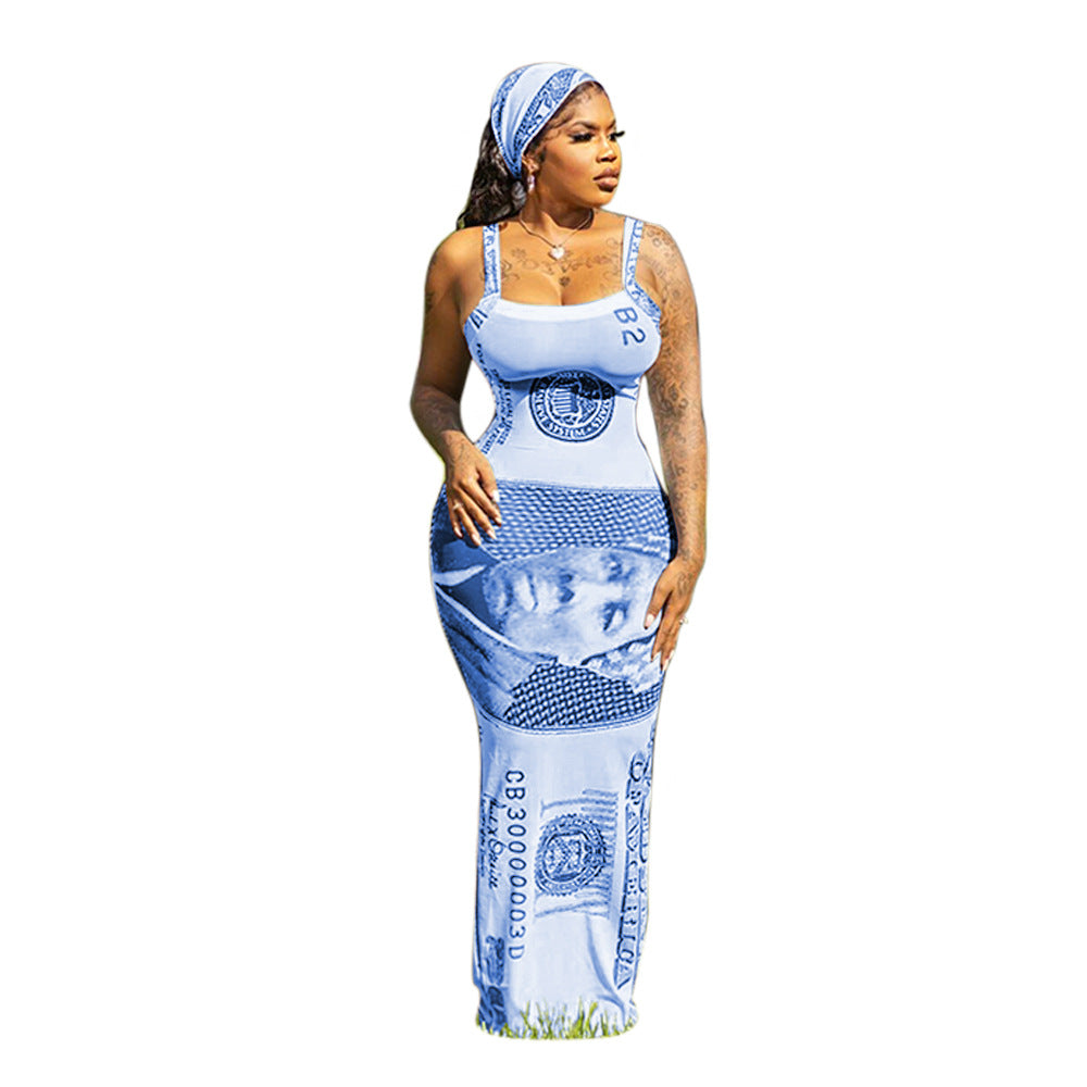 Women Printed Suspender Sexy Maxi Dress 4