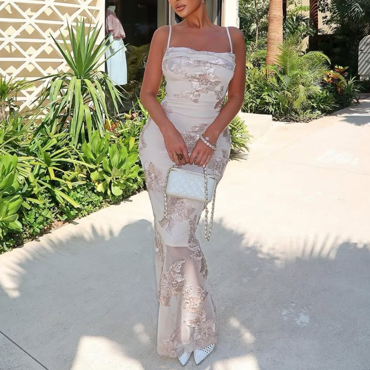 Women's Floral Embroidered Bodycon Strap Dress 5