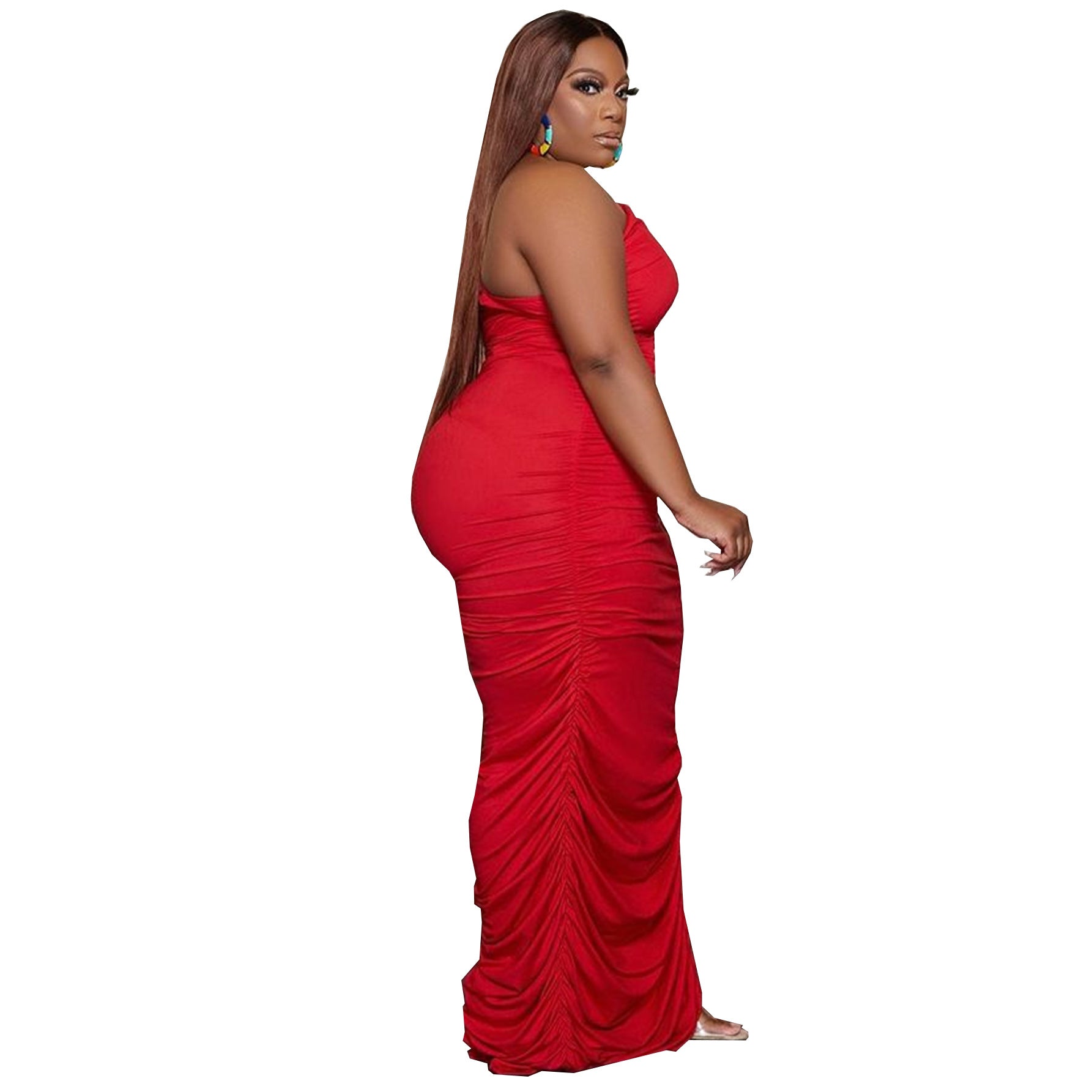 Women's Fashion Plus Size Summer One Shoulder Irregular Pleated Dress 6