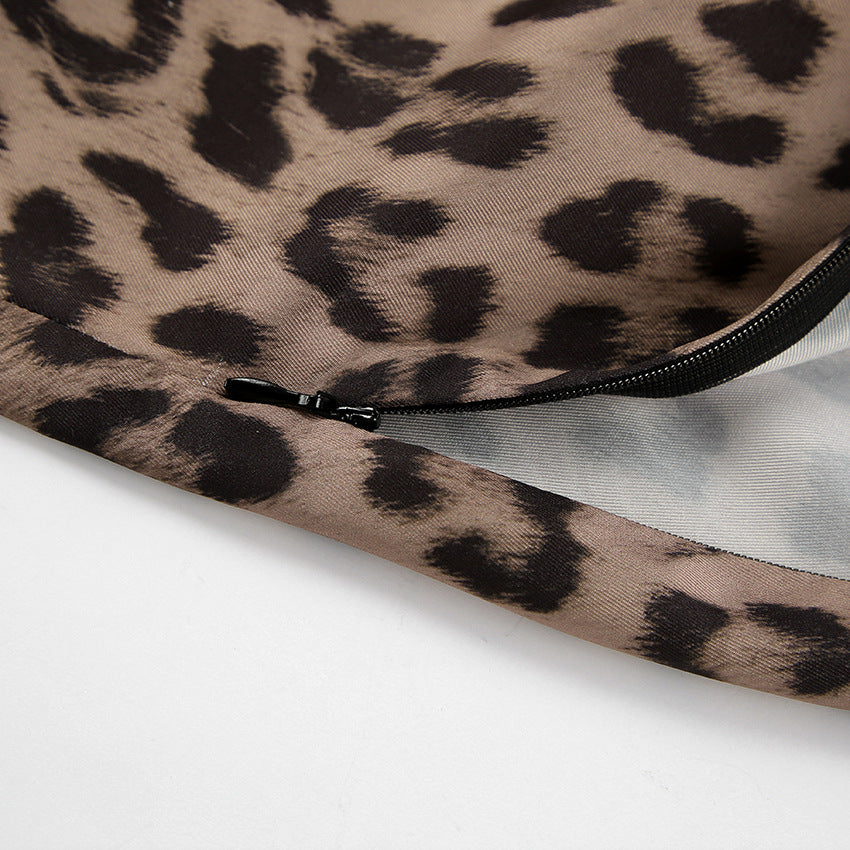 Women leopard print satin fishtail skirt 14