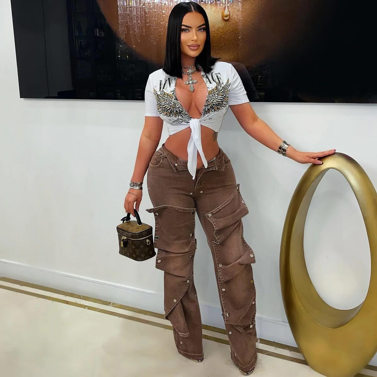 Women summer street button sretchy denim pants 3