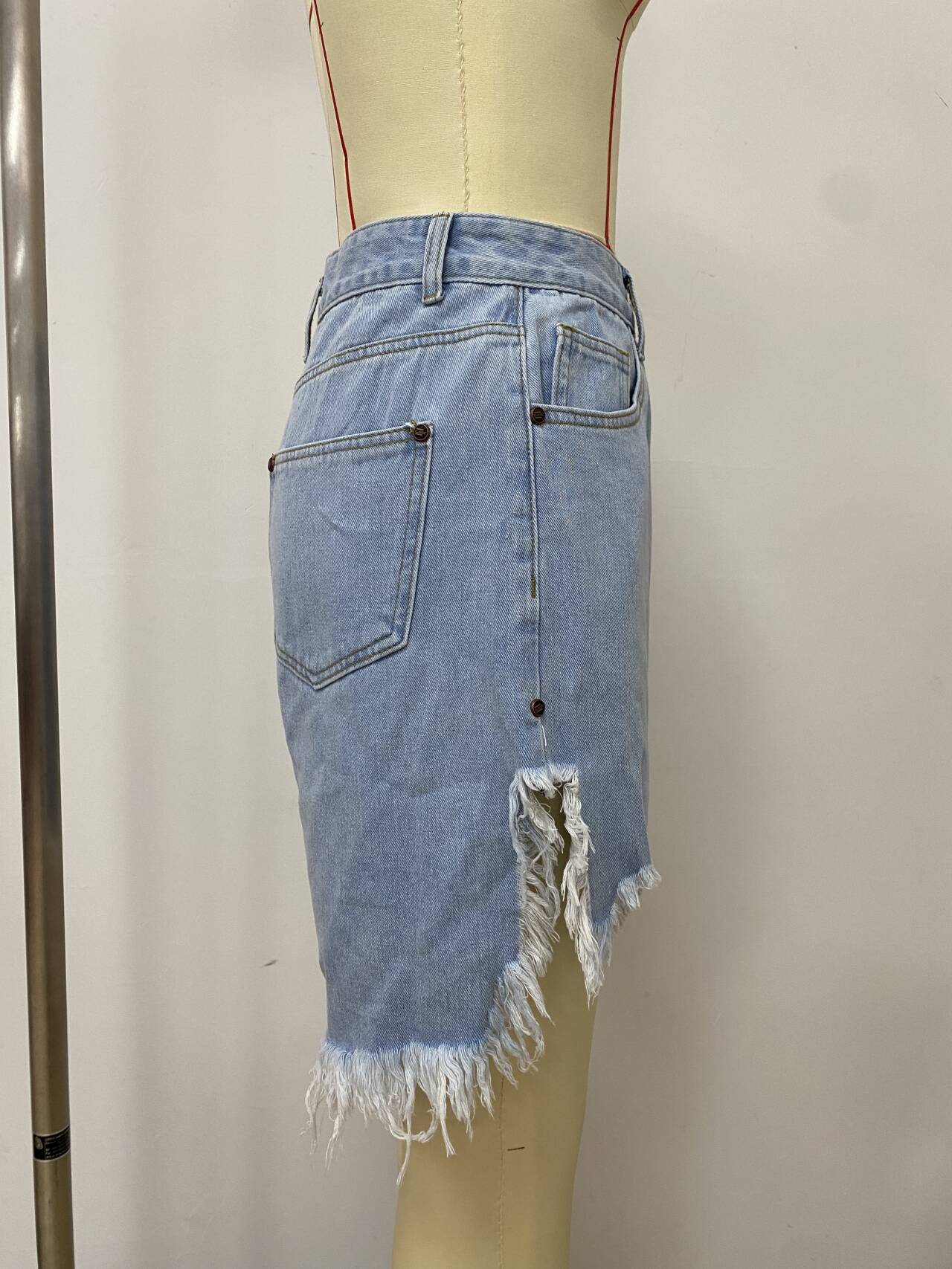 Summer Women's Tassel Ripped Denim Knee-Length Shorts 9