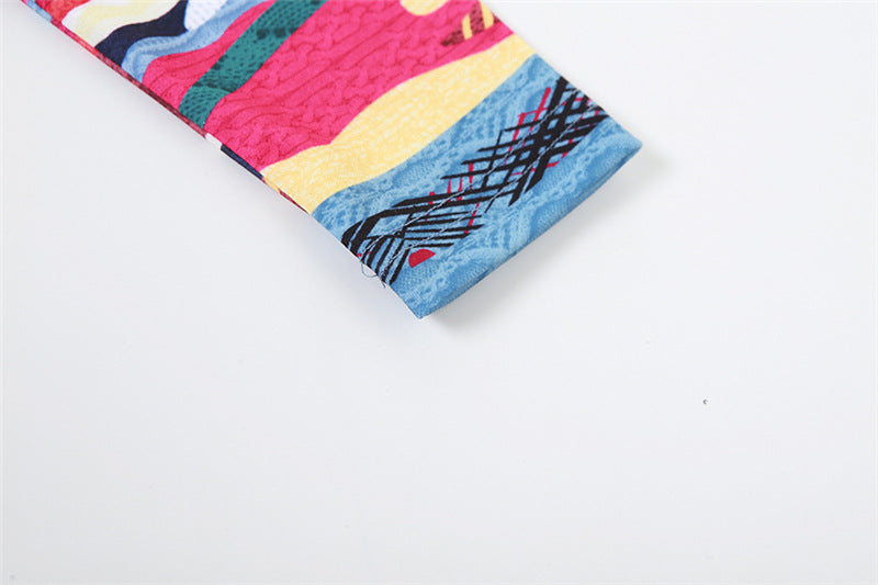 Fall Women Printed Casual Long Sleeve Top and Shorts Two-piece Set 13