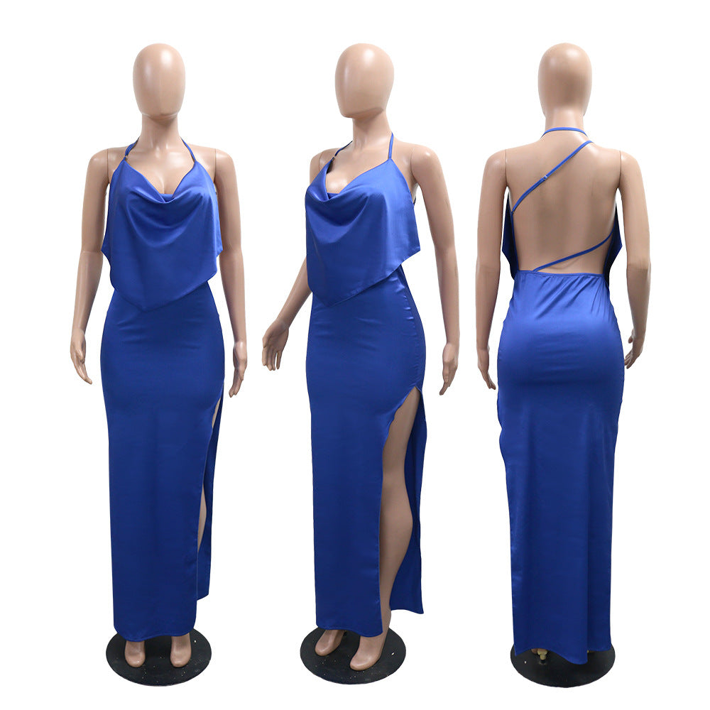 Women split backless maxi dress 15