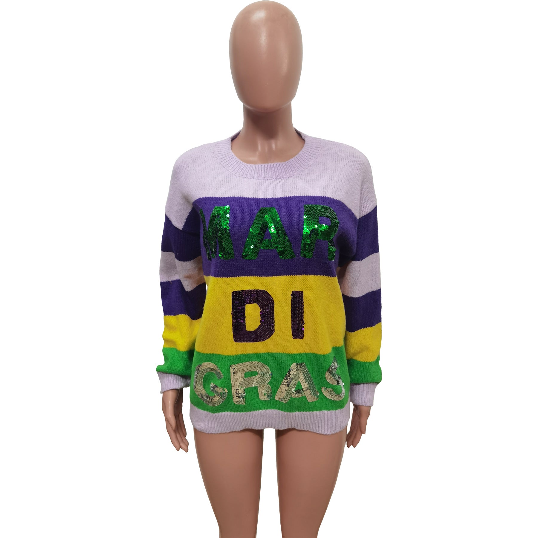 Women's Casual Colorblock Sequin Knitting Long Sleeve Top 5