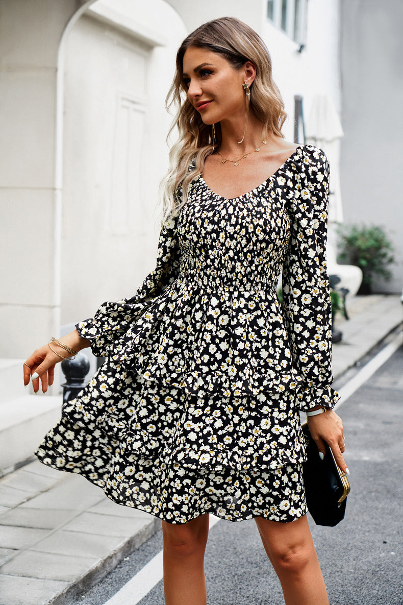 Women Casual Floral V-Neck Long Sleeve Dress 4