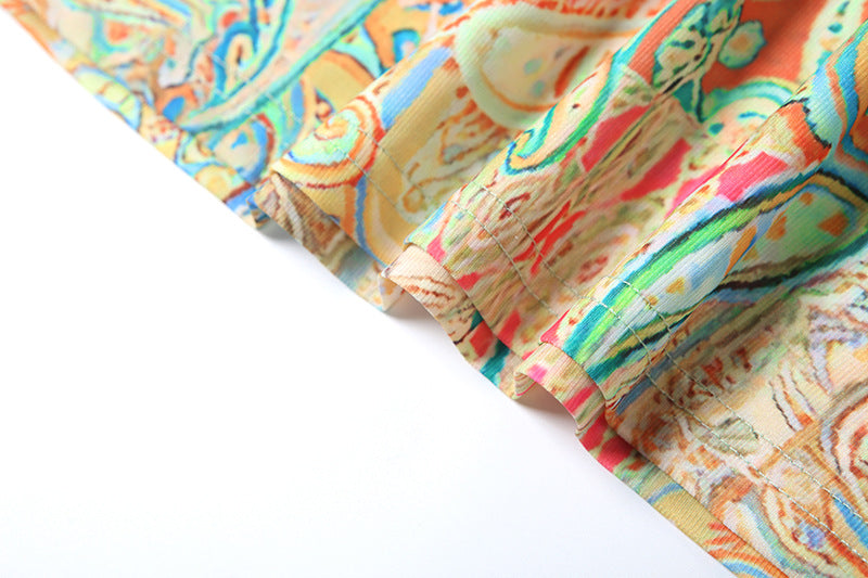 Spring Sexy Contrast Low Back Strappy Patchwork Open Waist Printed Maxi Dress 12