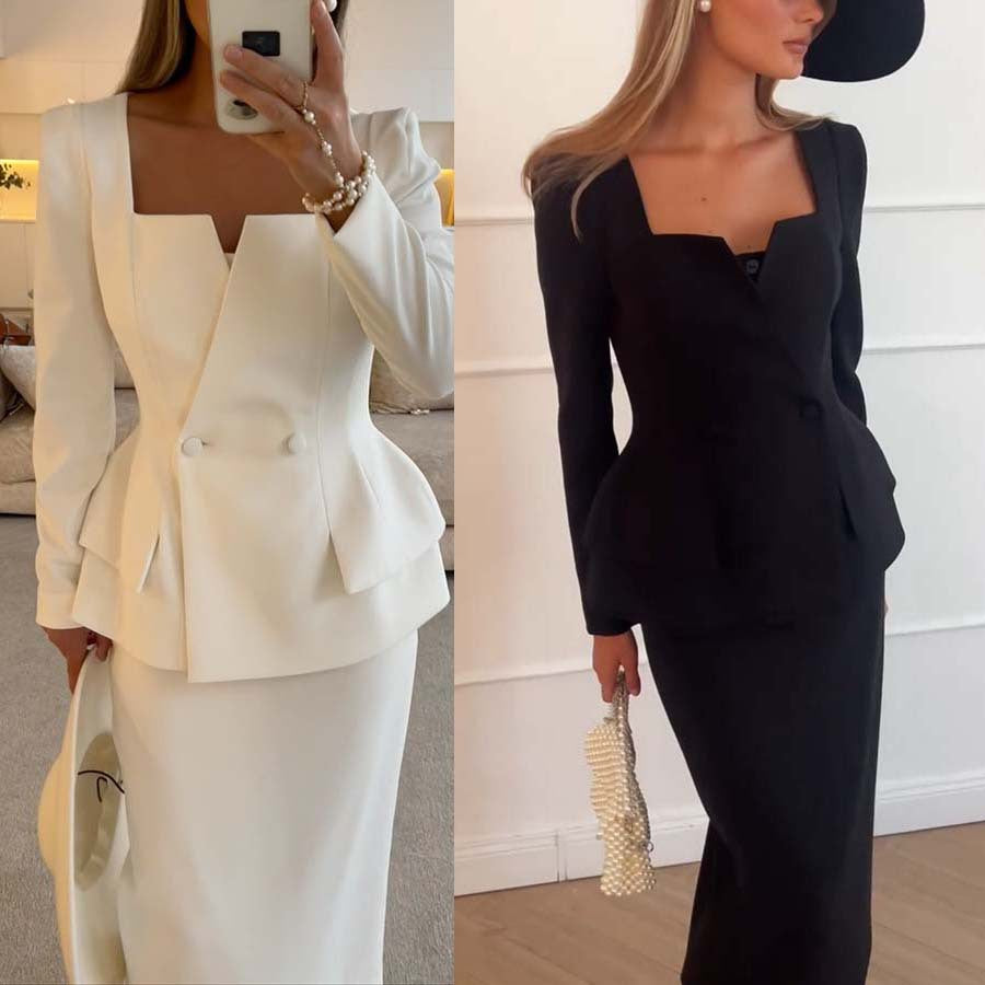 Autumn Winter Long Sleeves Career Pocket Casual Loose Party Two-Piece Suit 4