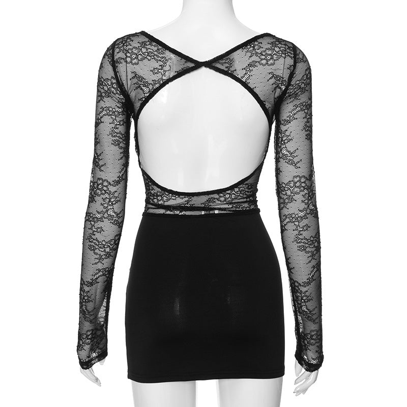 Summer Women solid lace see-through sexy bodycon dress 8