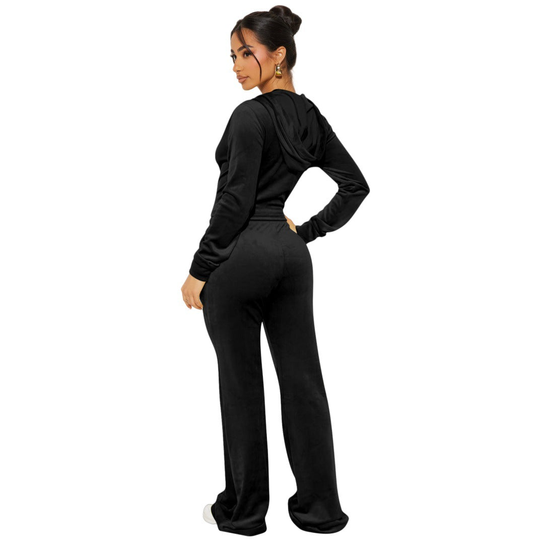Fashion Casual Hooded Velvet Two-piece Set Women's Tracksuit 3