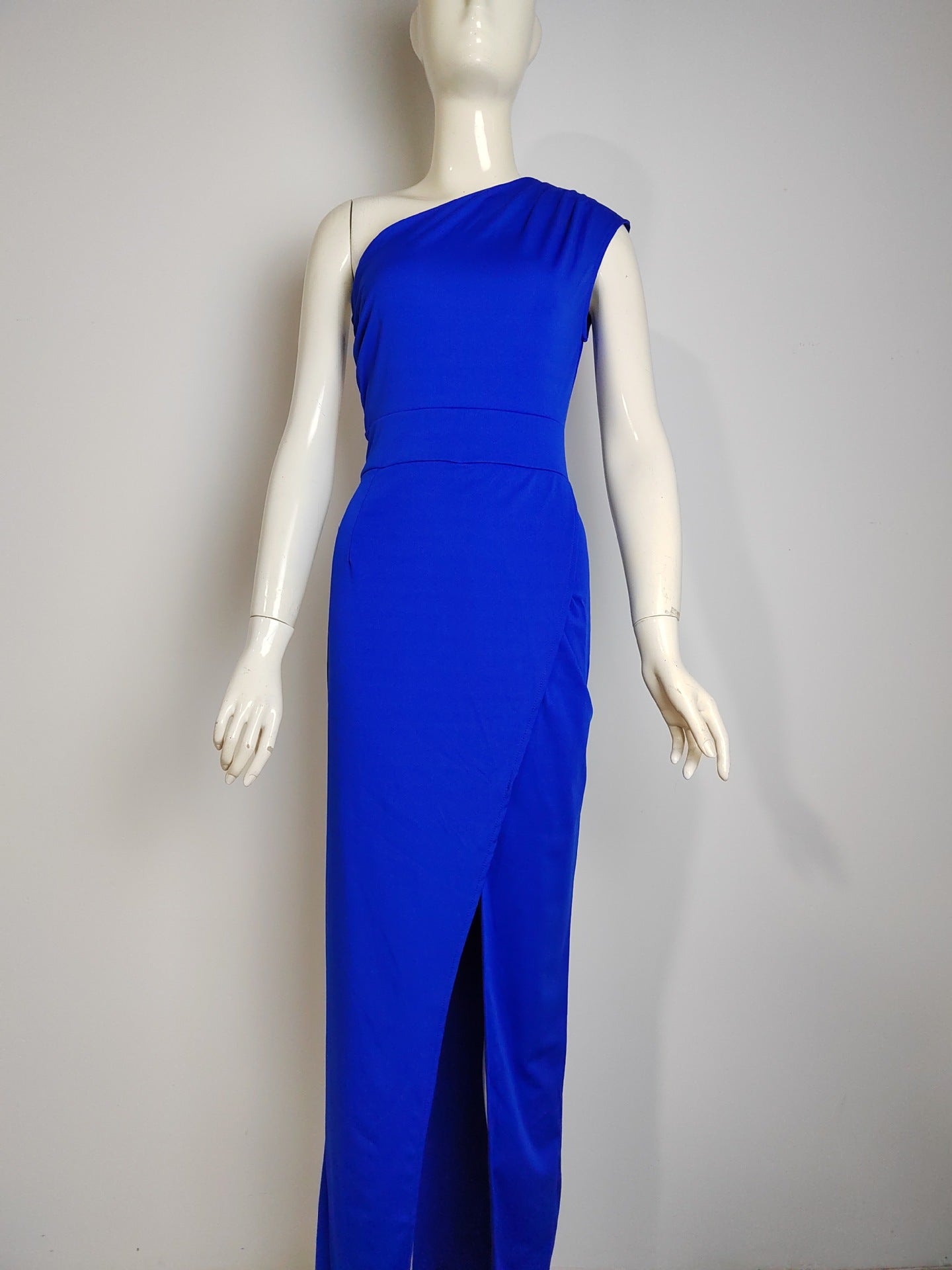 Women 's One Shoulder High Waist Front Slit Chic Dress 39