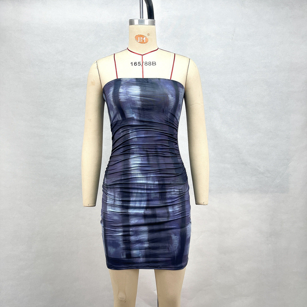 Women Printed Sexy Strapless Beach Bodycon Dress 5