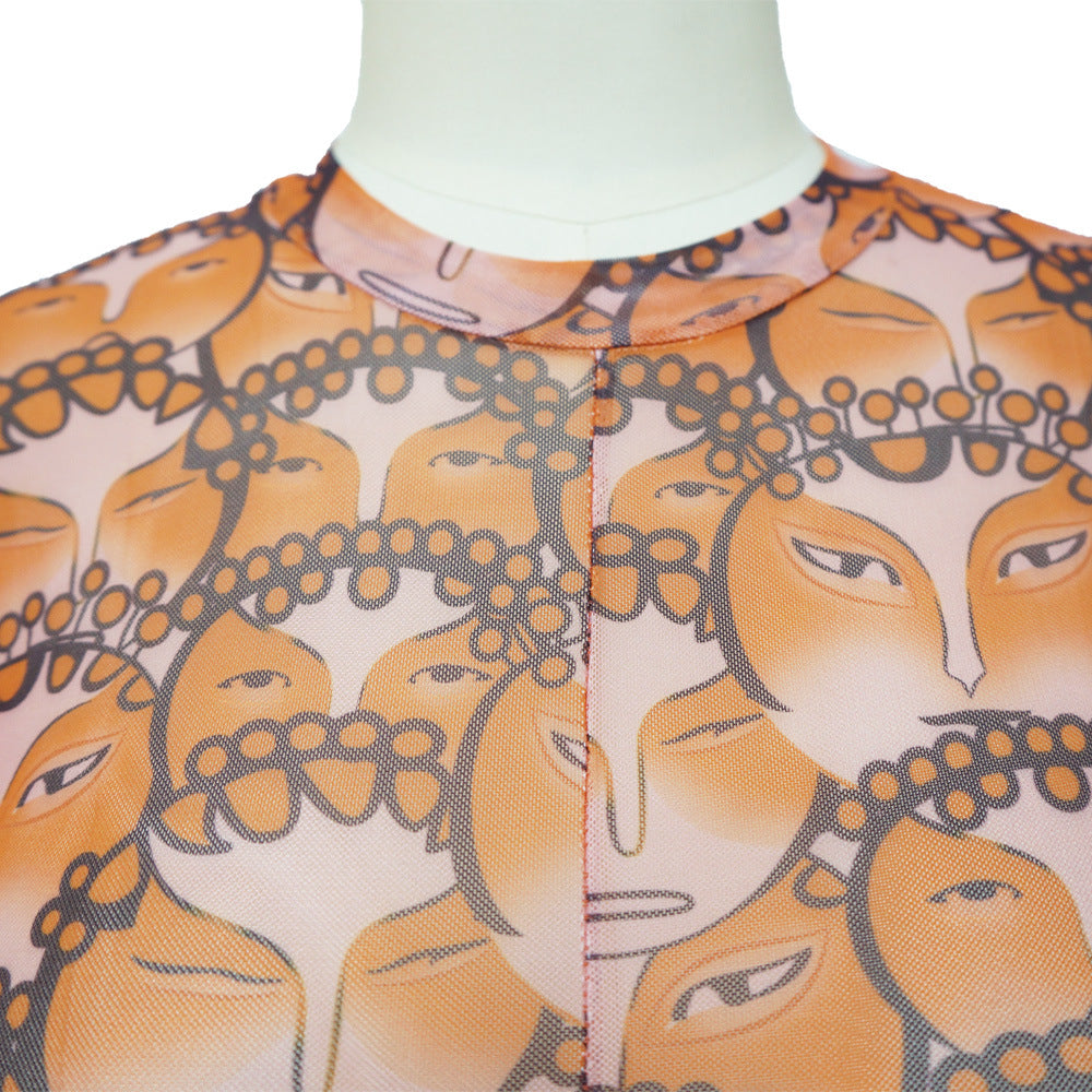 Women Printed Sexy See-Through Jumpsuit 12