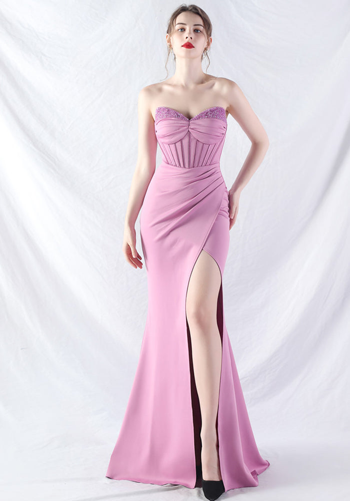 Women Fishbone Vest Beaded Evening Dress