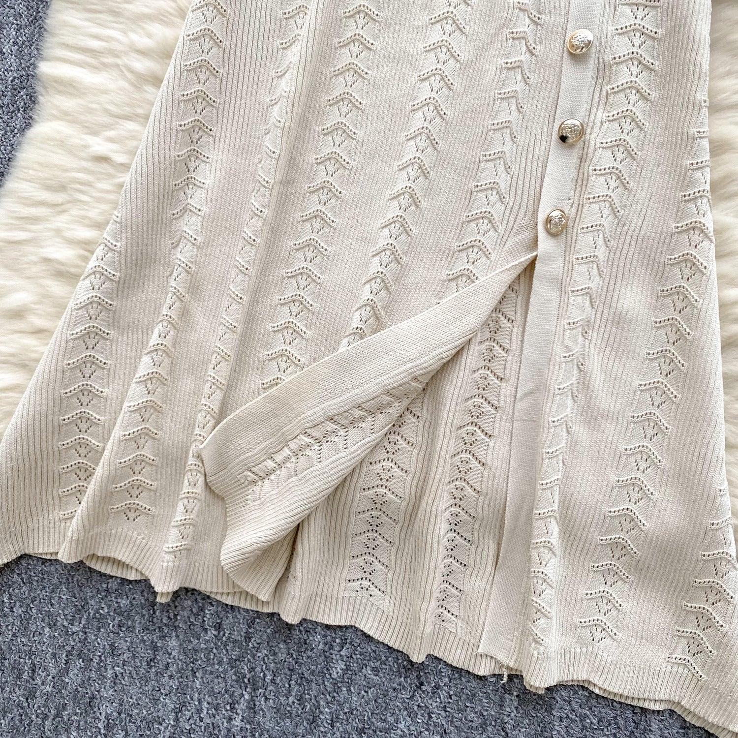 Women Fall French Elegance Metal Button Ribbed Knitting Dress 9