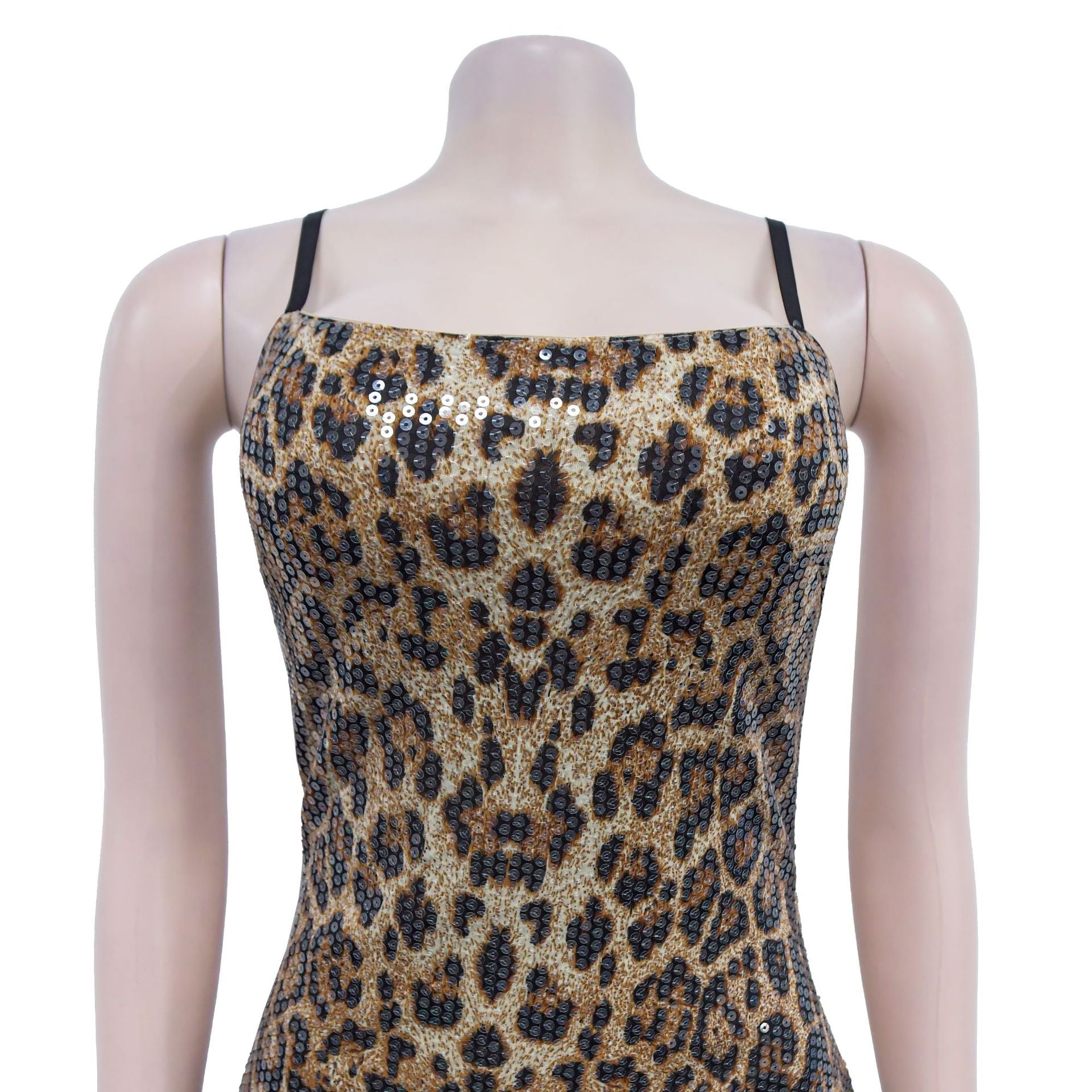 Women Sequined Strap Leopard Dress 13