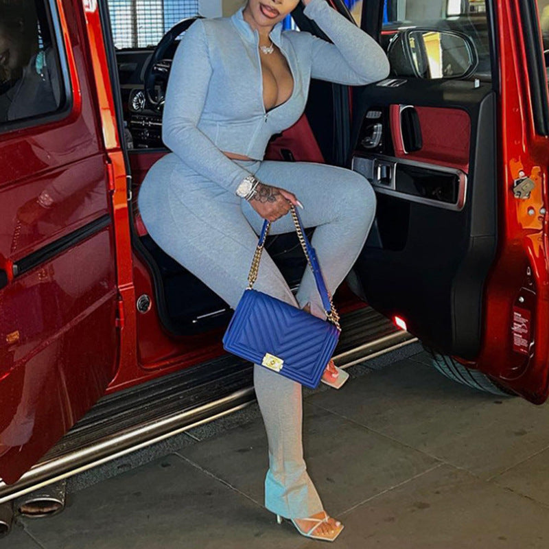 Women autumn casual top and solid Pants two-piece set 5