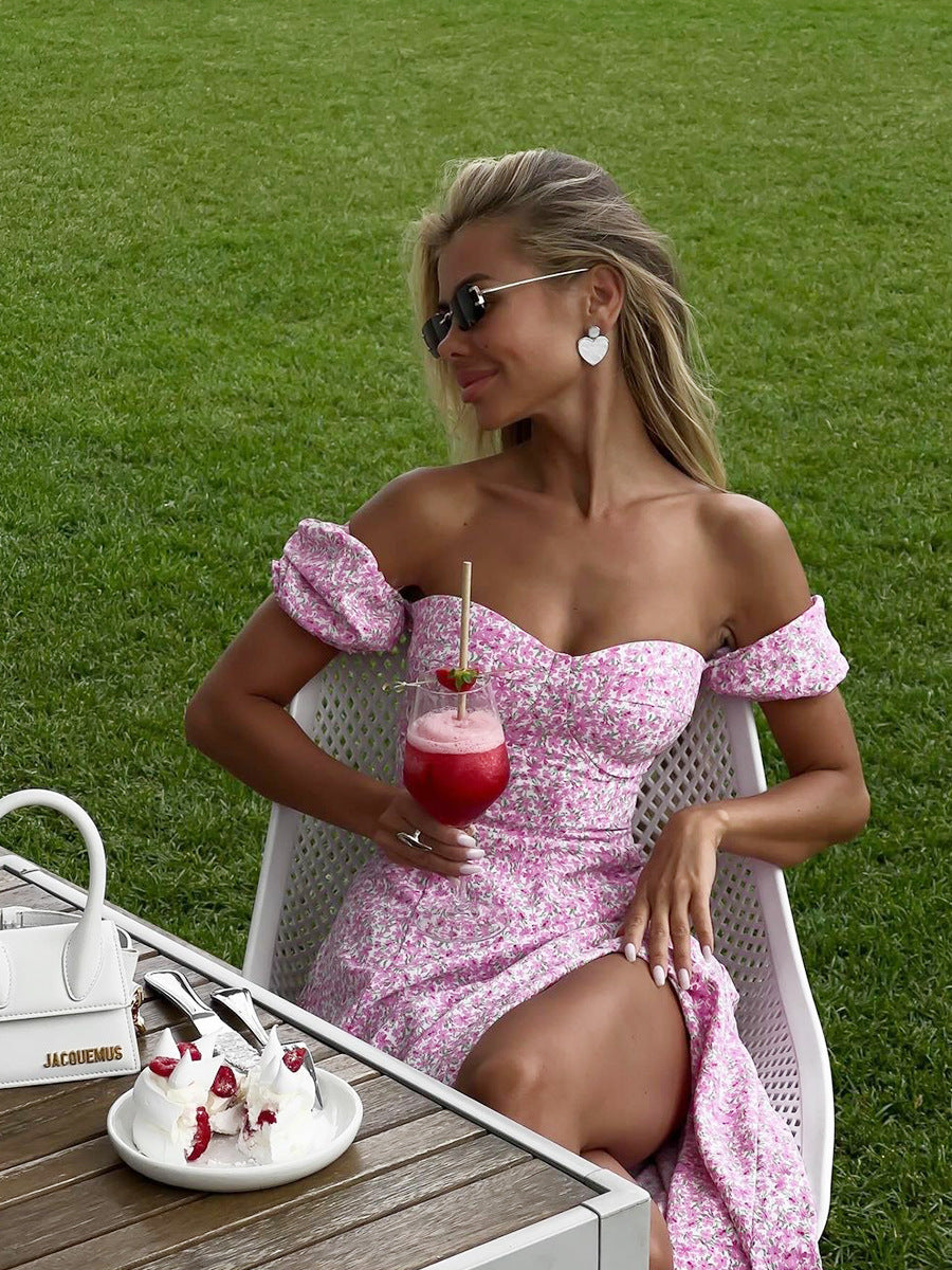 Women's Summer Off-Shoulder Floral Slit Long Dress 5