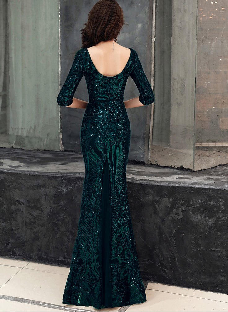 Deep V Sexy Fishtail Sequin Female Formal Party Mermaid Evening Dress 6