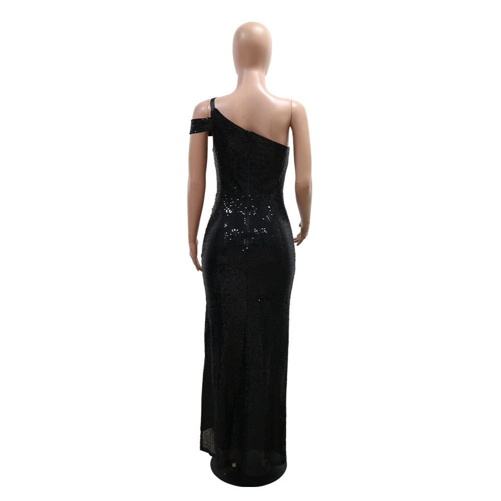 Women Sleeveless Hollow Sequin Nightclub Sexy Slit Long Evening Dress 7