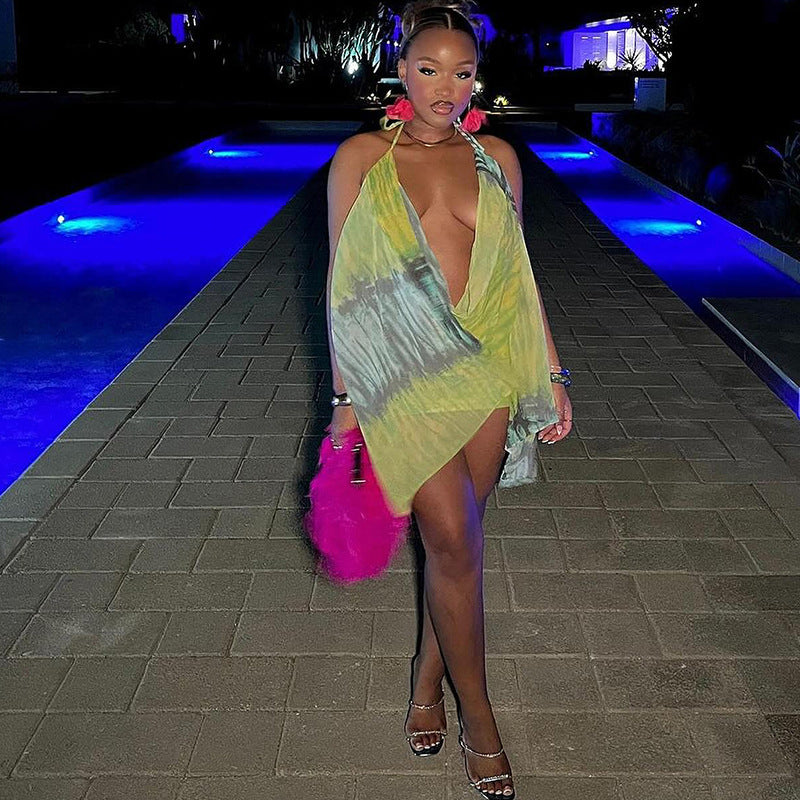 Women Summer Sexy V Neck Backless Lace-Up Sleeveless Print Top 3