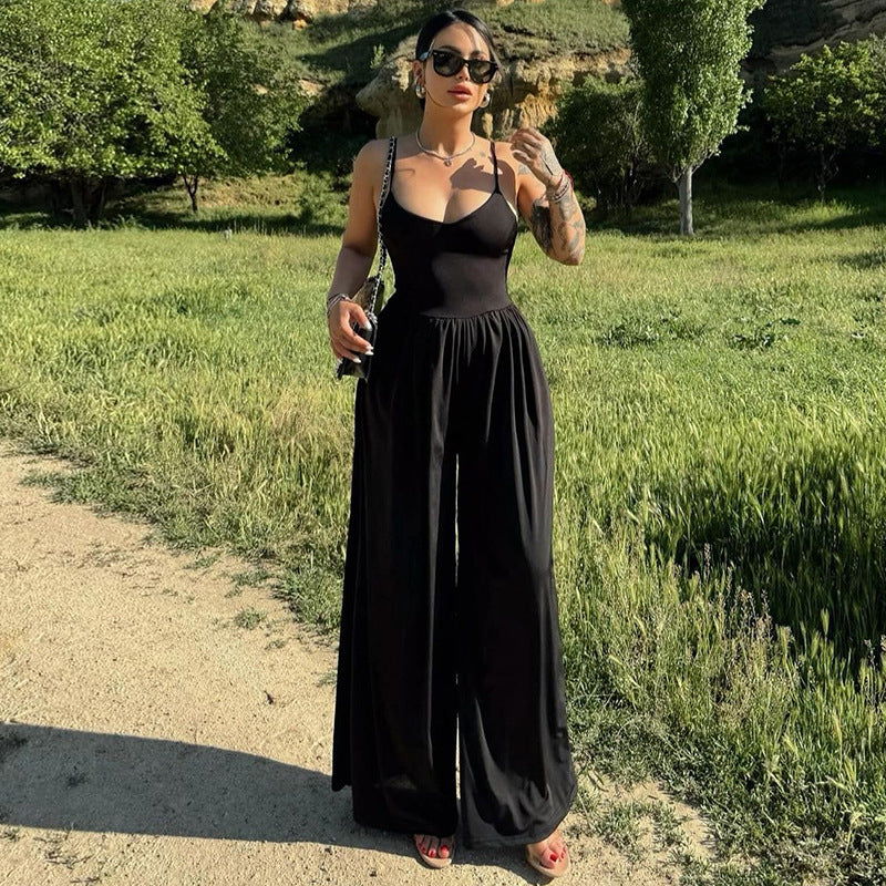Women Summer Sexy Backless Suspender Loose Jumpsuit 6