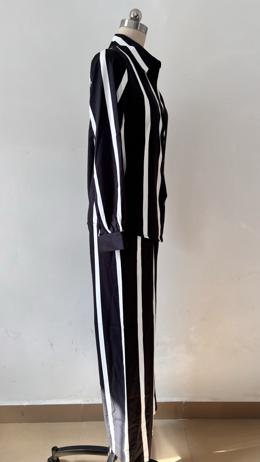 Fashion Casual Women's Spring And Autumn Striped Long Sleeve Shirt Loose Pants Women's Two-Piece Set 23