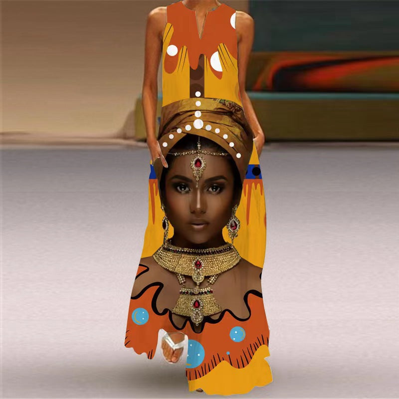 Summer women's sleeveless dress v-neck printed face dress 45