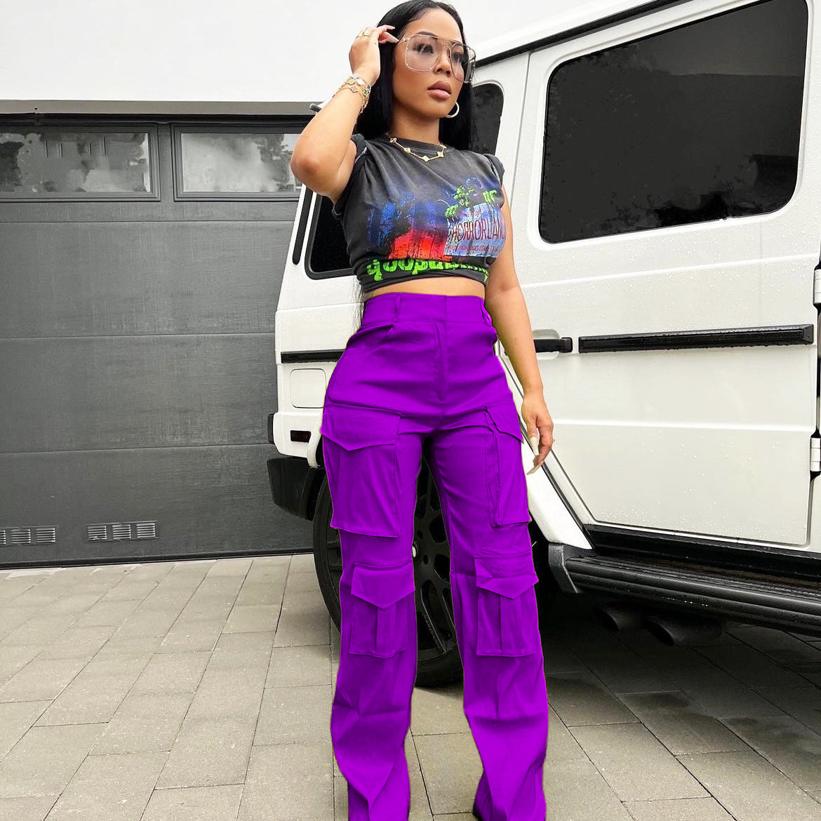 Women's Fashion Casual Solid Pocket Cargo Pants 5