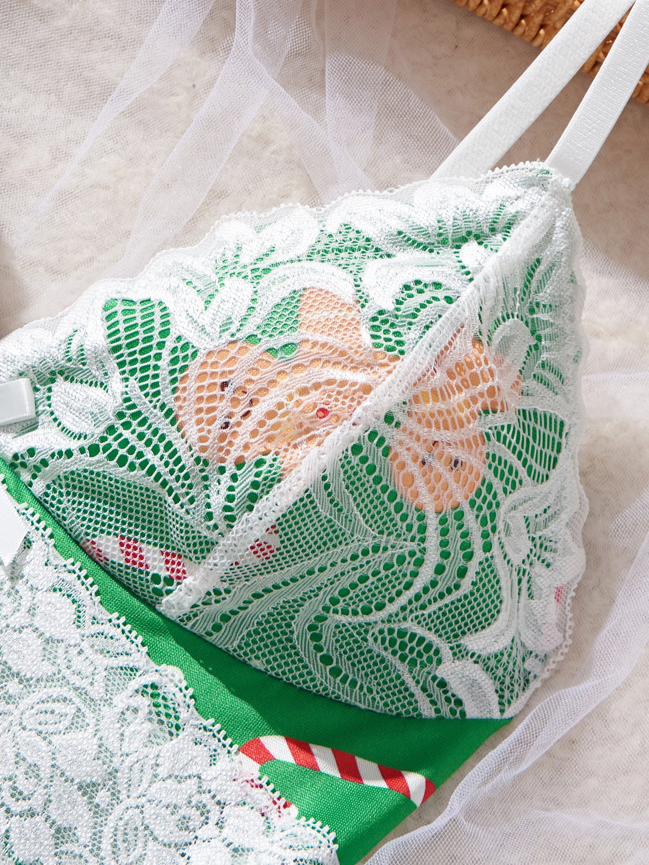 Sexy Lace Patchwork Lingerie Set Print Loungewear Two-Piece Set 14