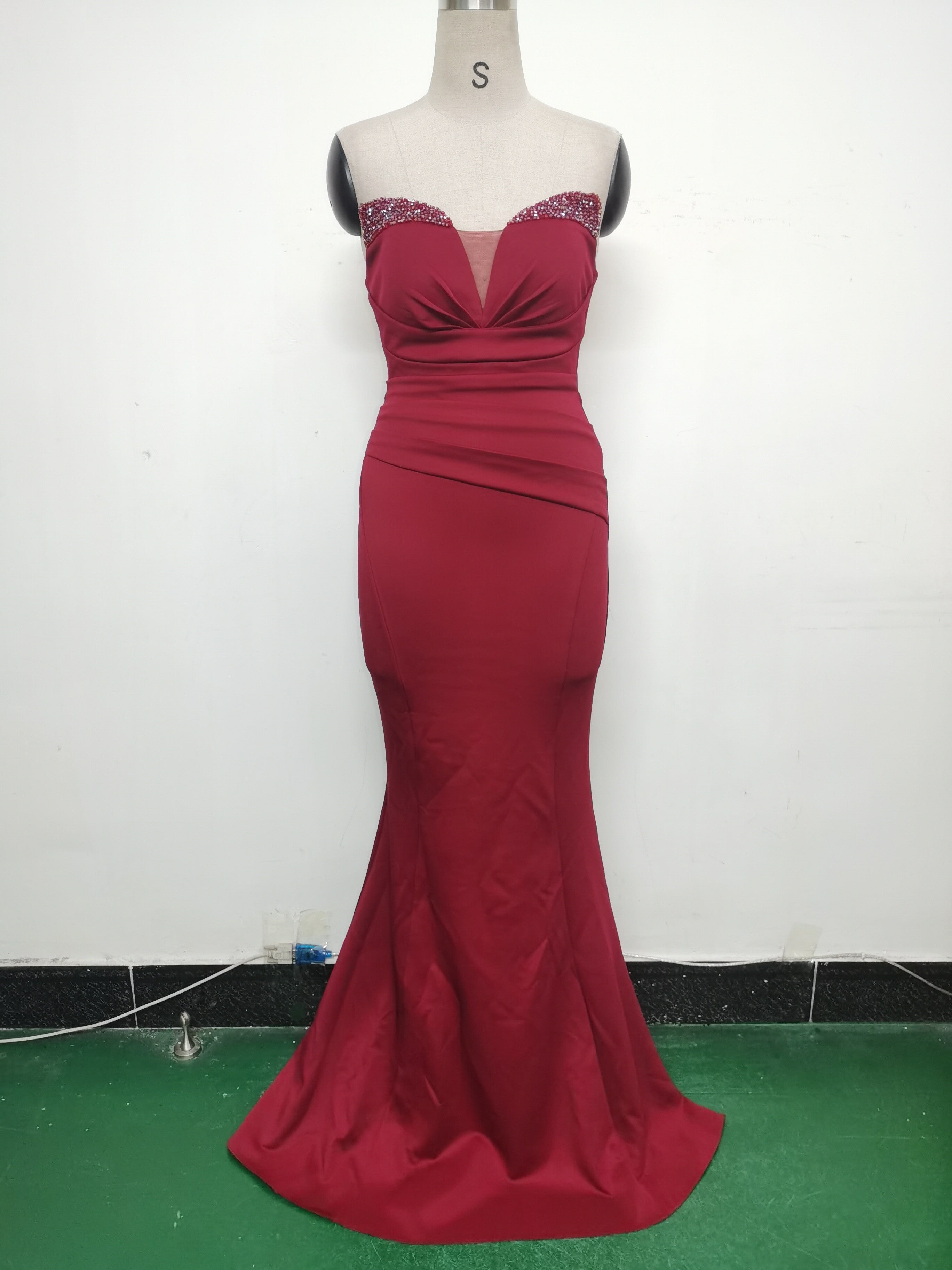 Women Satin Beaded Evening Dress 28