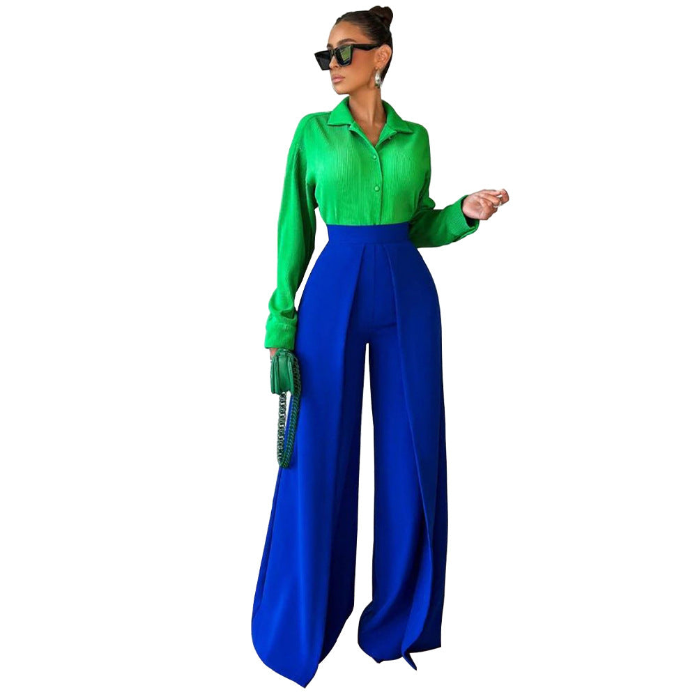 Women Loose Solid Wide Leg Pants Straight 9