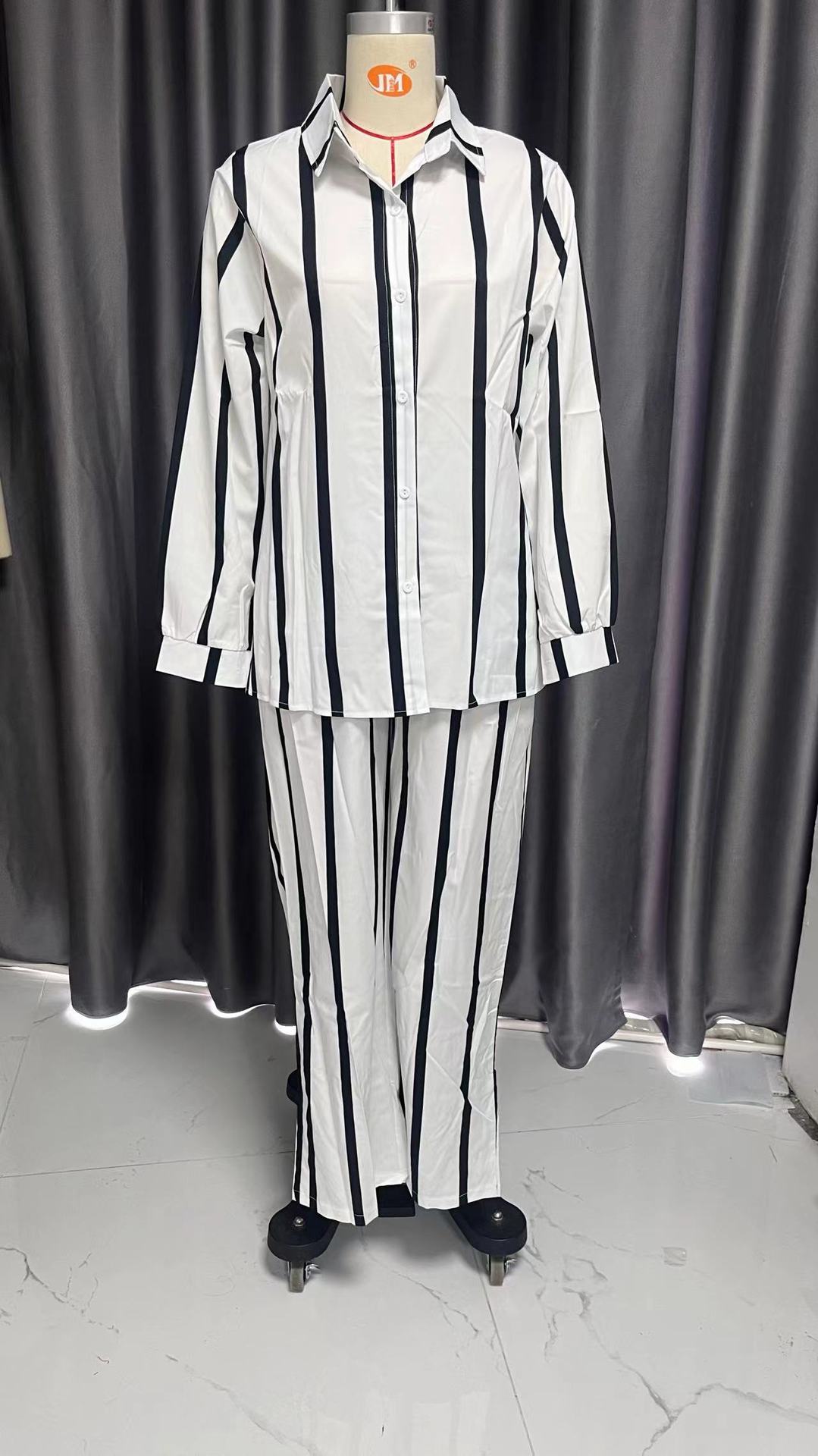 Women Casual Striped Long Sleeve Top and Pant Two Piece Set 7