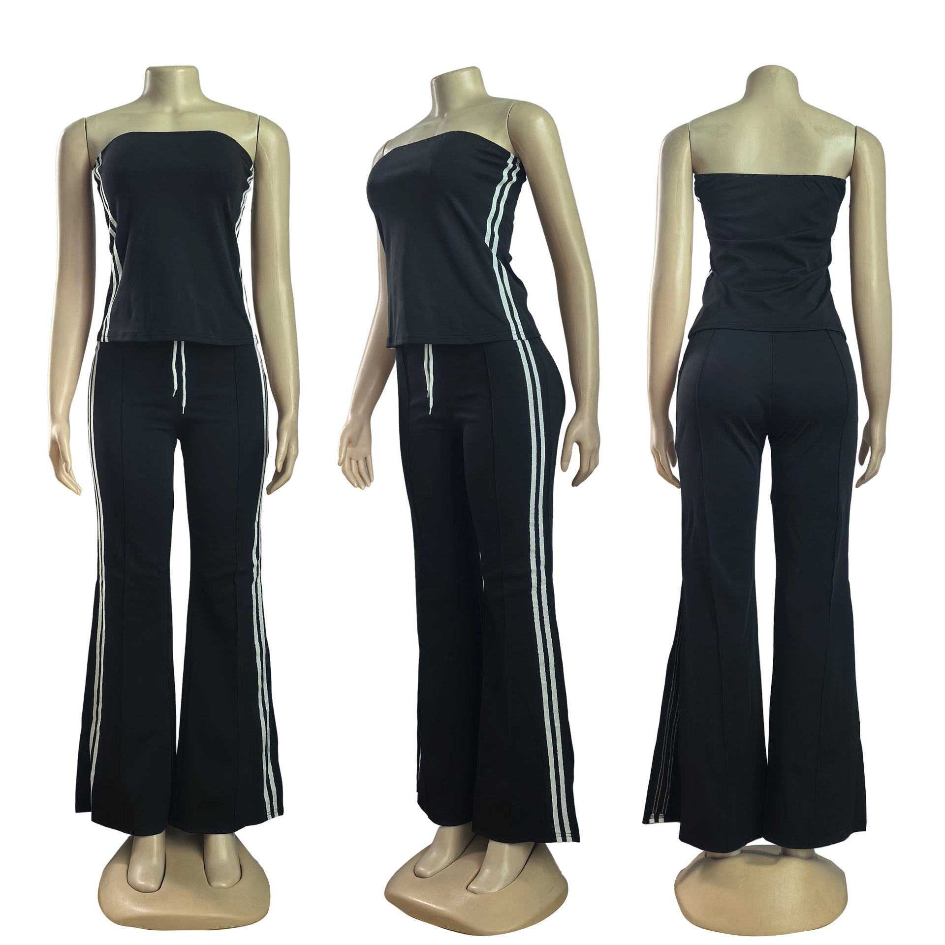 Fashion Women Strapless Tops Loose Pants Casual Two-piece Set 11