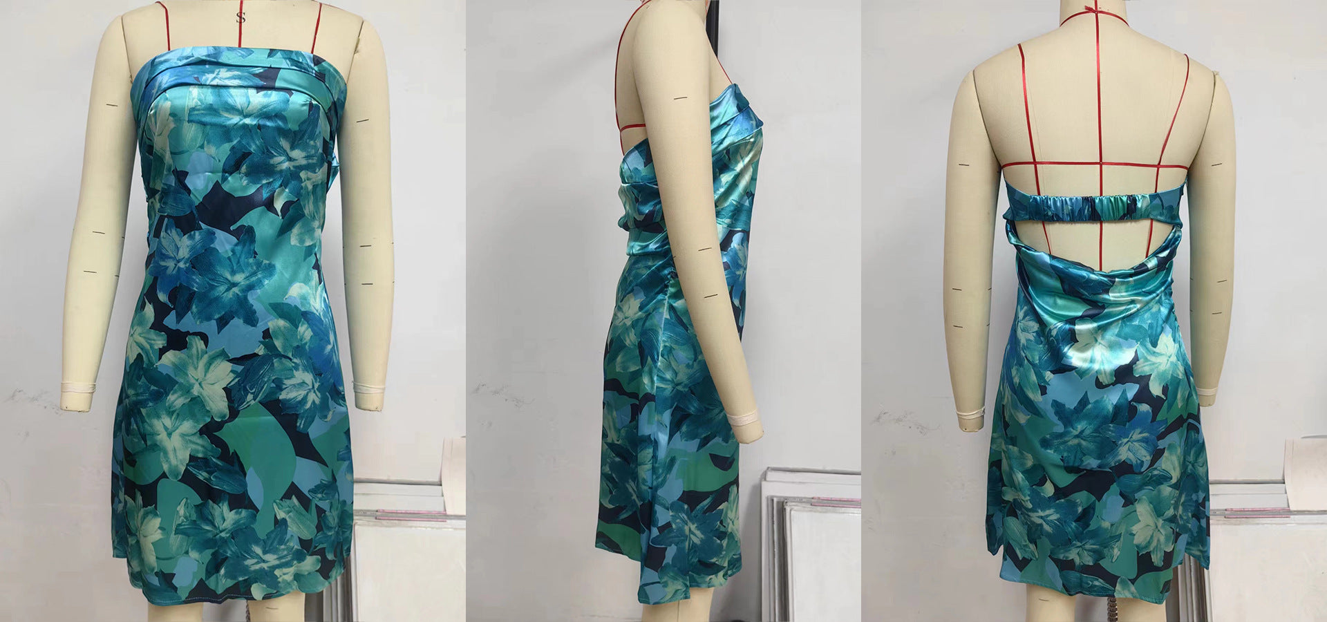 Summer Sexy Strapless Low Back Printed Short Dress 14