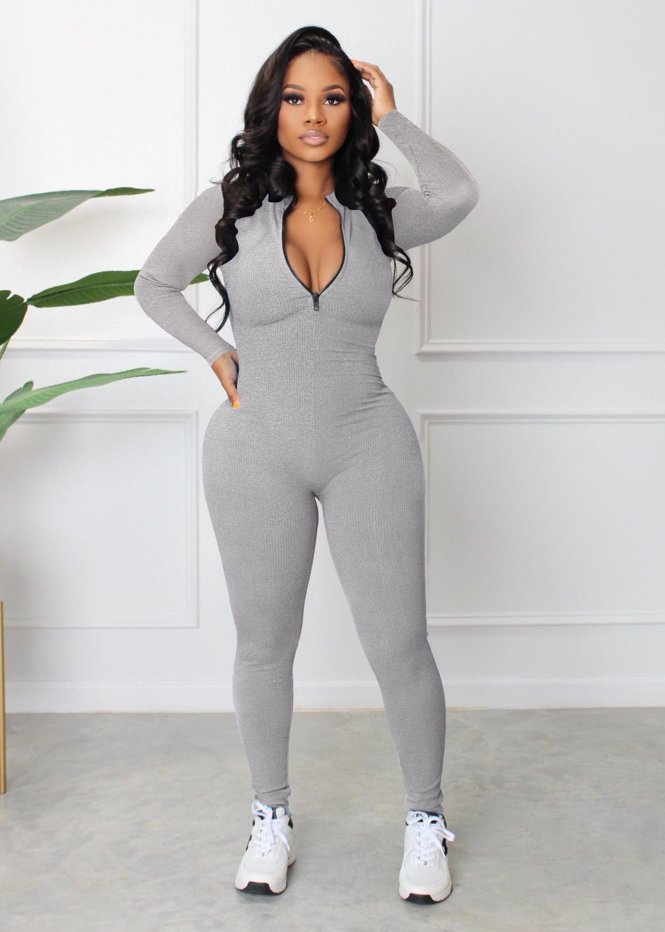 Women Fall Zip Long Sleeve Sports Jumpsuit 10