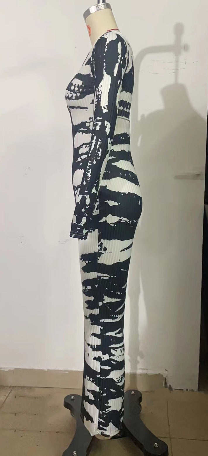 Women Printed Long Sleeve Square Neck Sexy Bodycon Dress 14