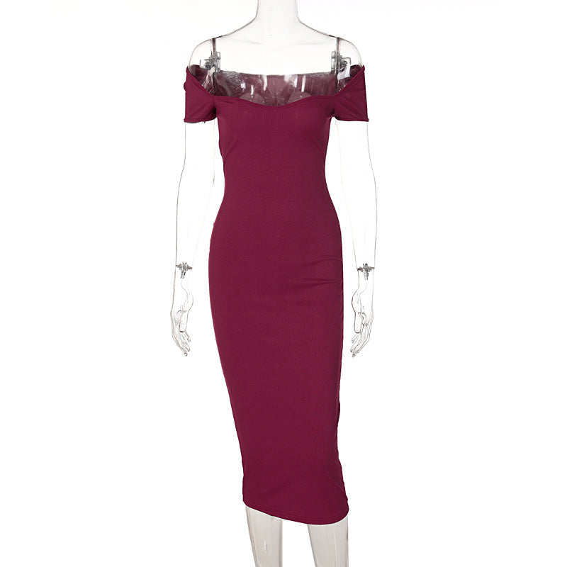 Summer Women's Off Shoulder Rib Long Slim Dress 16
