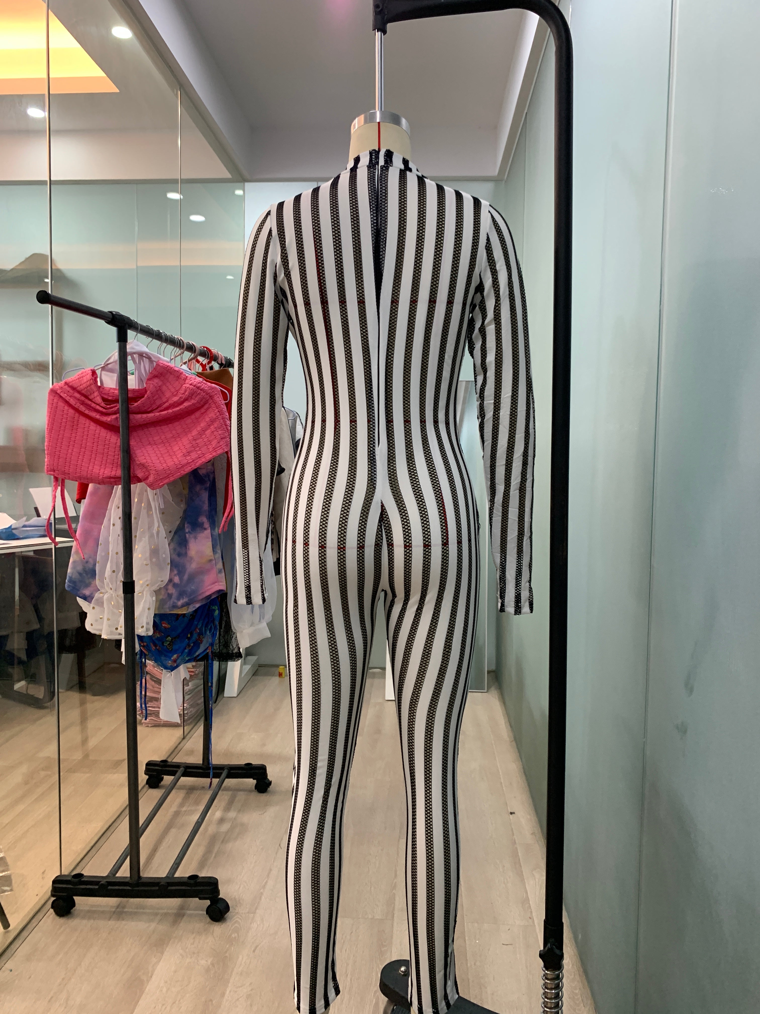Striped Mesh Patchwork Casual Sexy Stretch Jumpsuit 17
