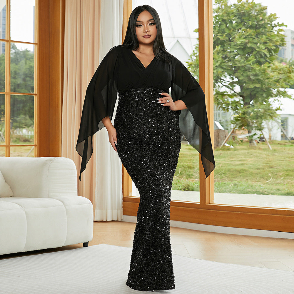 Plus Size Chic Sexy Sequined V-Neck Long Sleeve Formal Party Evening Dress Bridesmaid Dress For Women 10