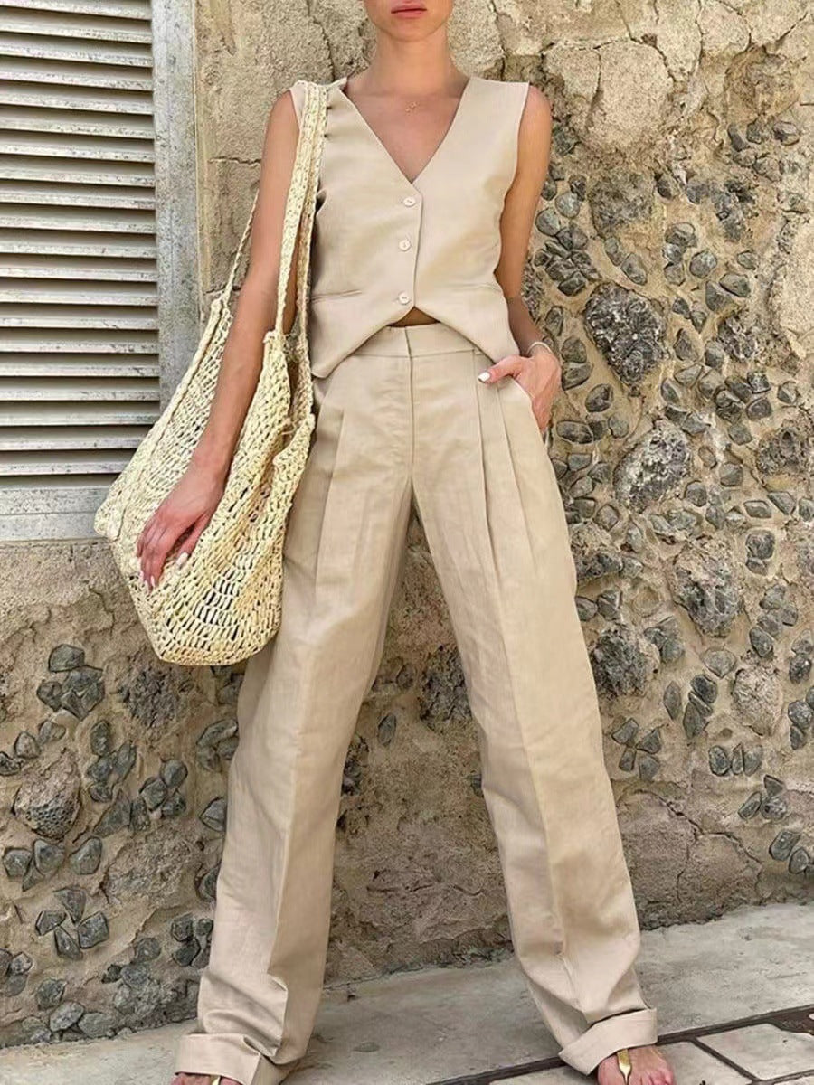 Women sleeveless vest Top and Pant Solid two-piece set