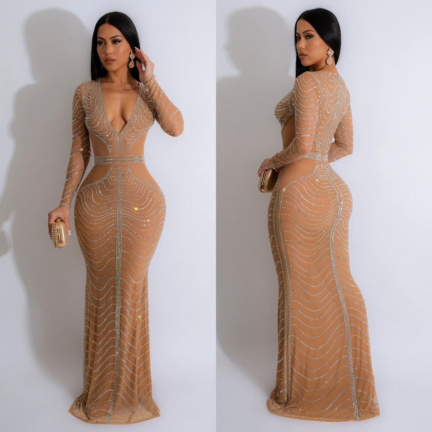Women Solid mesh Beaded dress 3