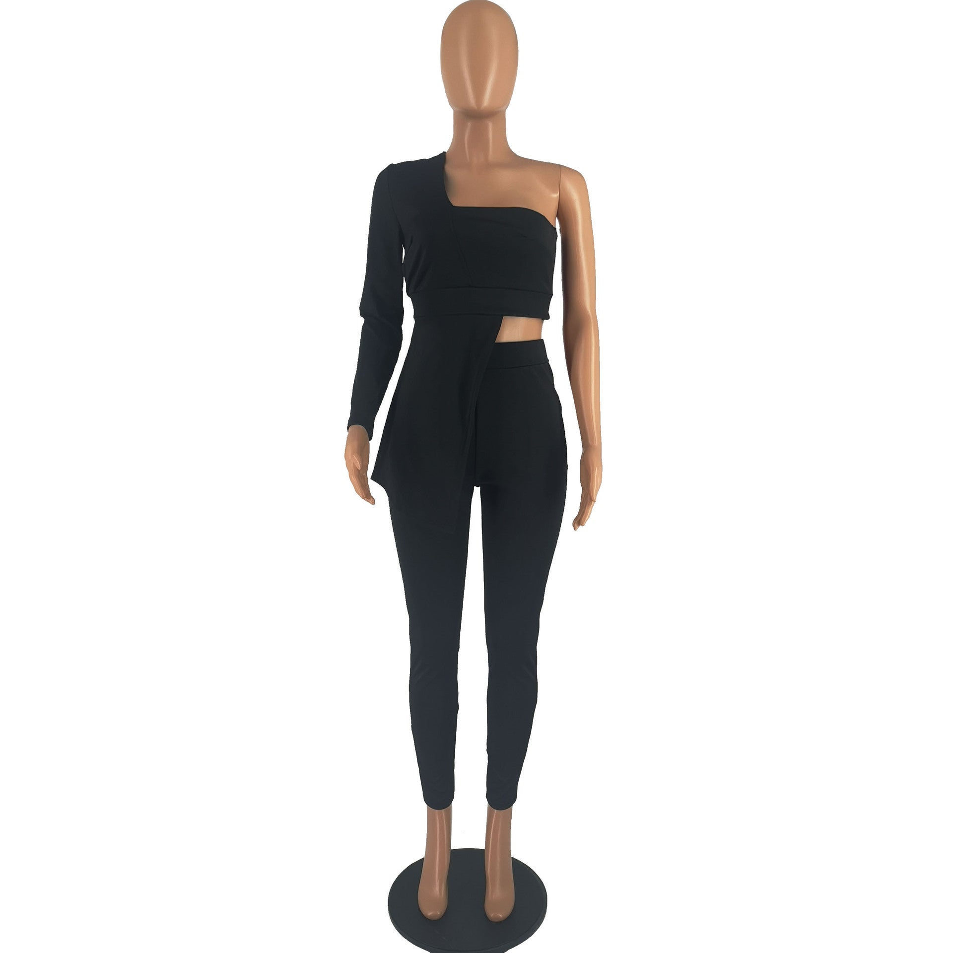 Women'S Fashion Sexy Slash Shoulder One Sleeve Simple Design Two Piece Pants Set 23