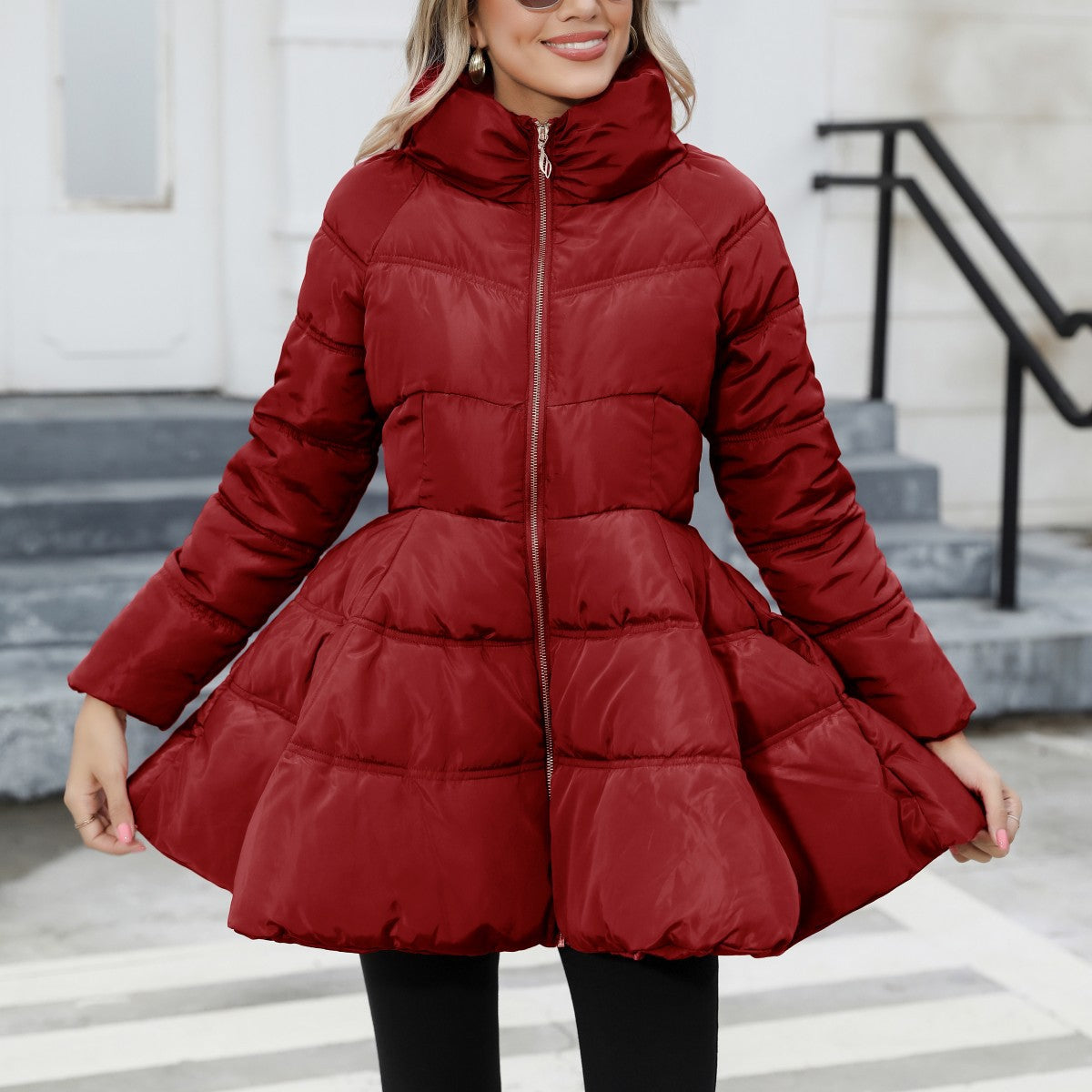 Winter Padded Coat Slim Stand Collar Women's Maxi Slim Waist Down Jacket 5