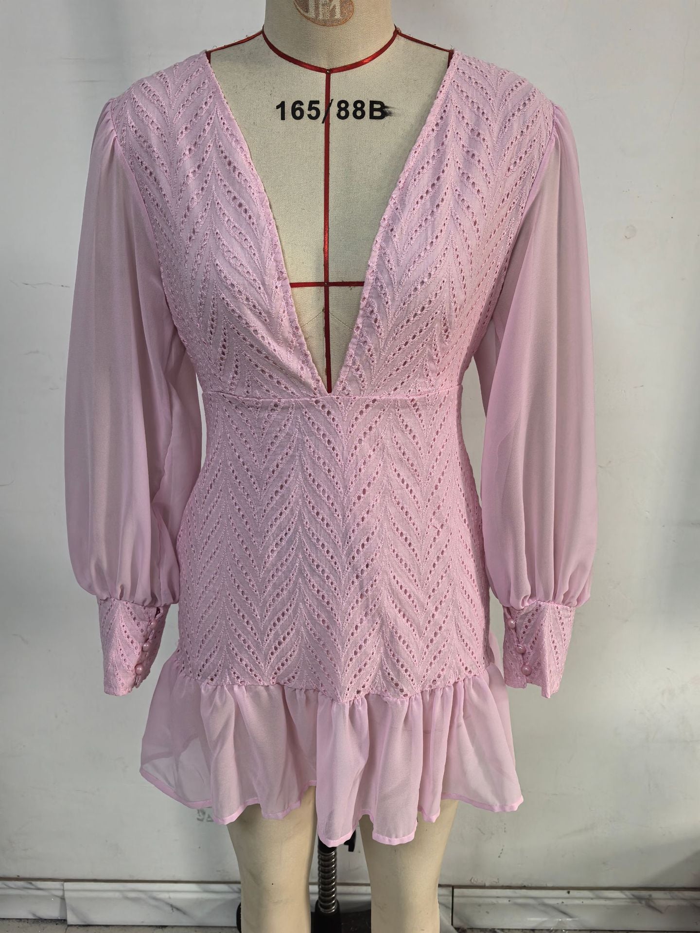 Women Spring/Summer Lantern Sleeve V-Neck Long Sleeve Hollow Sexy Lingerie Dresses 10