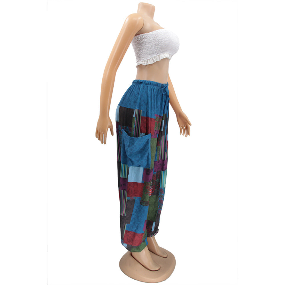 Plus Size Sexy Women's Irregular Printed Wide Leg Loose Street Pants 5