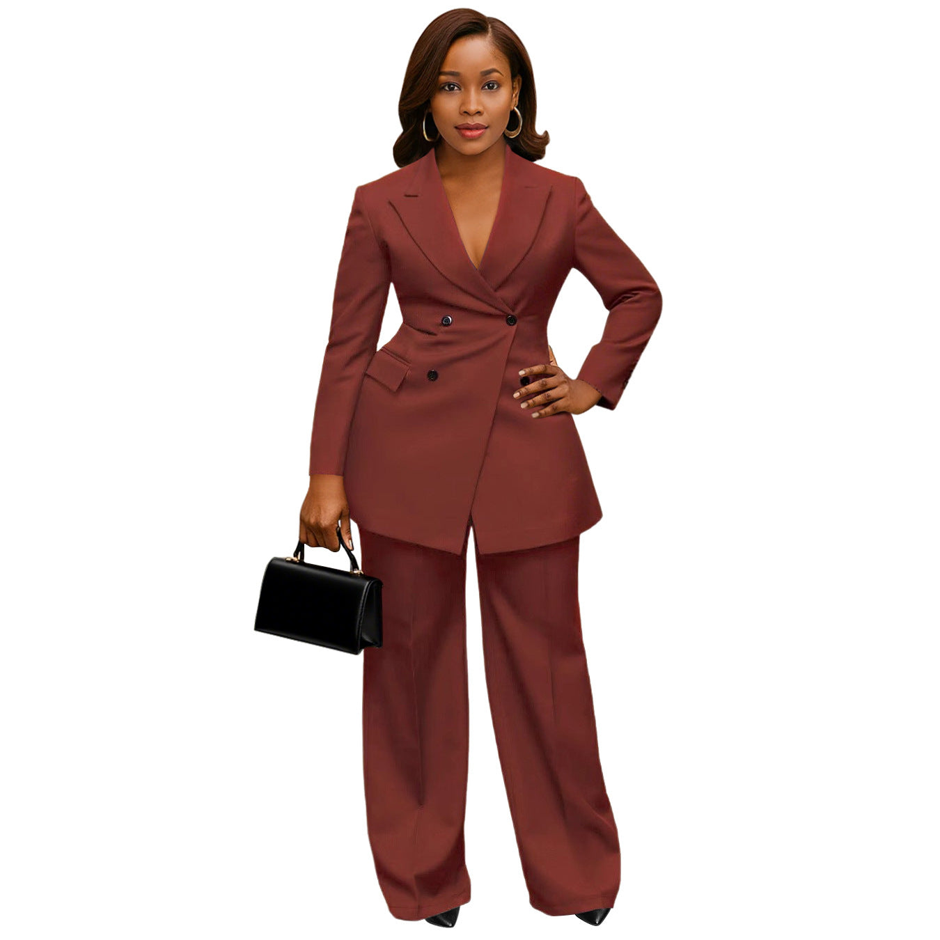 Women Elegant Turndown Collar Blazer and Pants Two-Piece Set 13