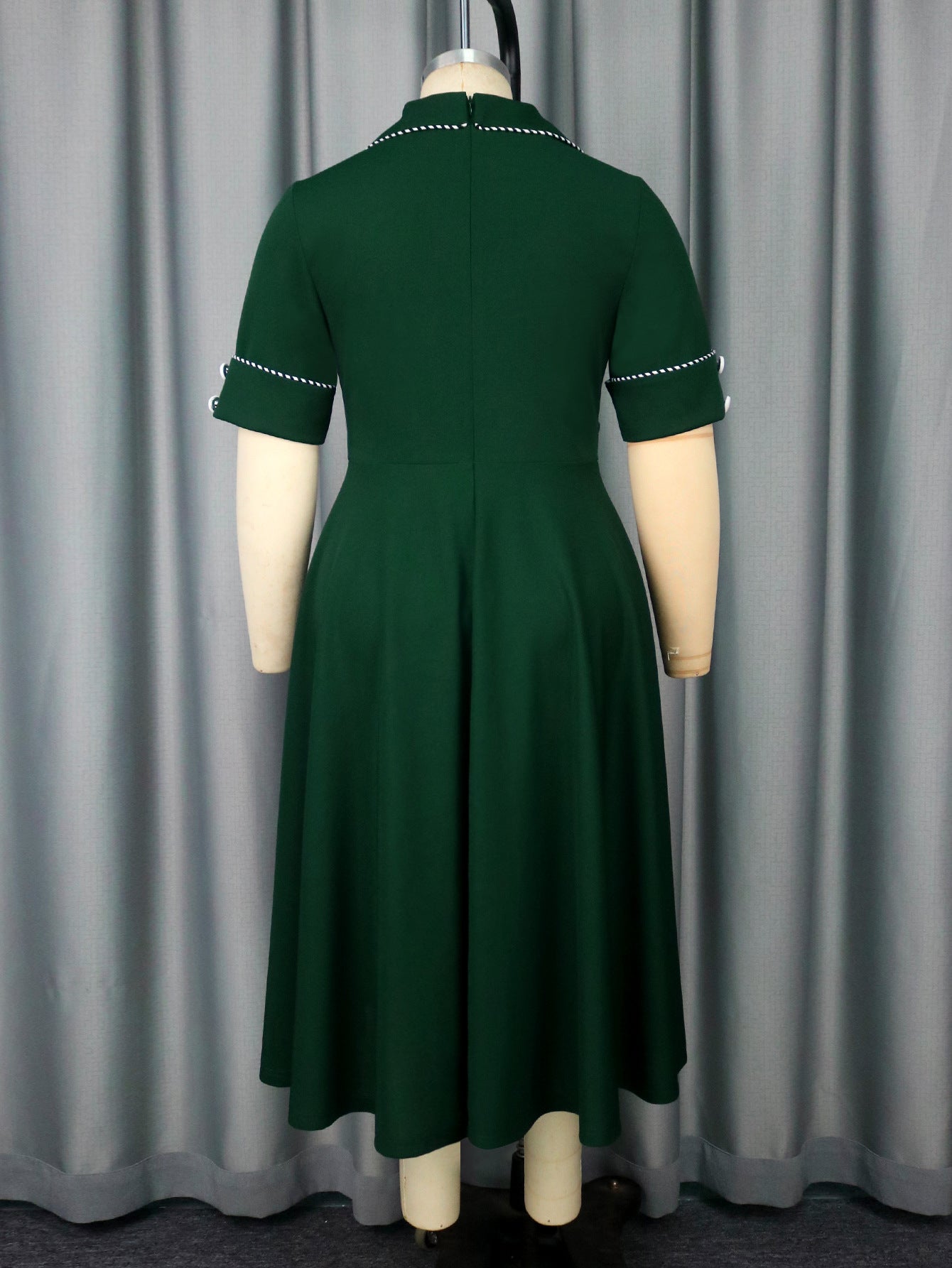Plus Size Women's Turndown Collar Short Sleeve Dress Button Slim Waist Elegant Party Dress 5
