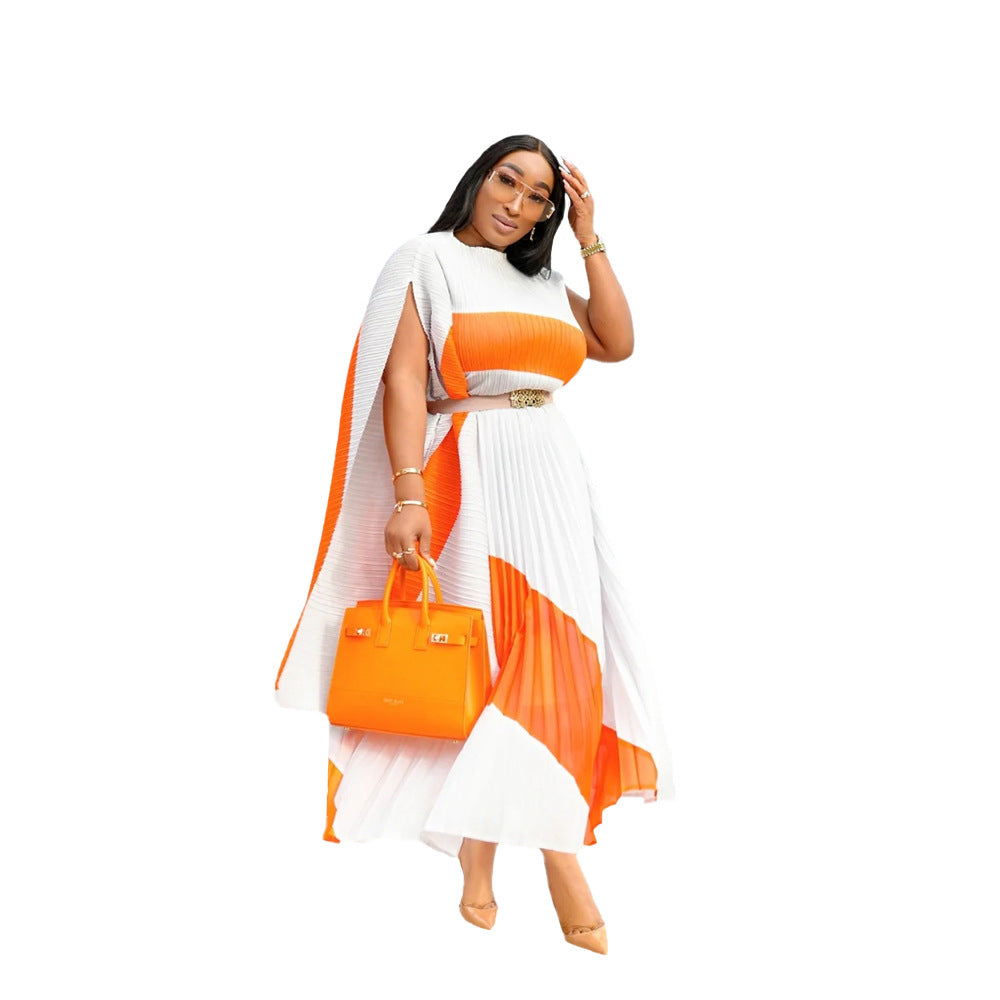 Women's Contrast Color Pleated Fashion Casual Two Piece Skirt Set 4